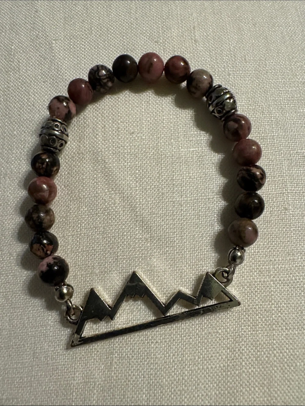 2 Genuine Beaded Mountain & Charm Stretch Bracelets - Pink, Purple, Brown